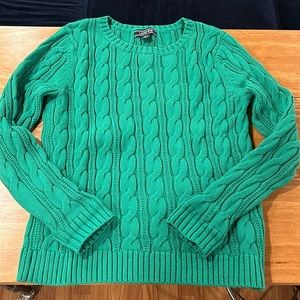 Lands’ End Green Cotton Cable Knit Sweater